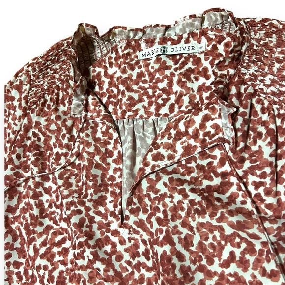 Marie Oliver Pink Print Kate Smocked Long Sleeve Blouse Size XS Patterned - Picture 4 of 10